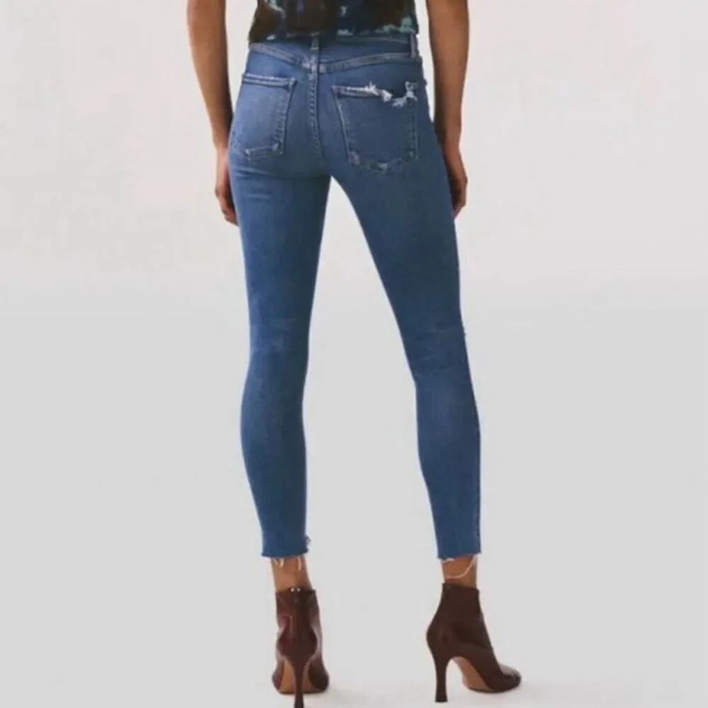 AGOLDE Sophie Mid-Rise Ankle Skinny Jeans Women's Size 25 Blue‎ Distressed